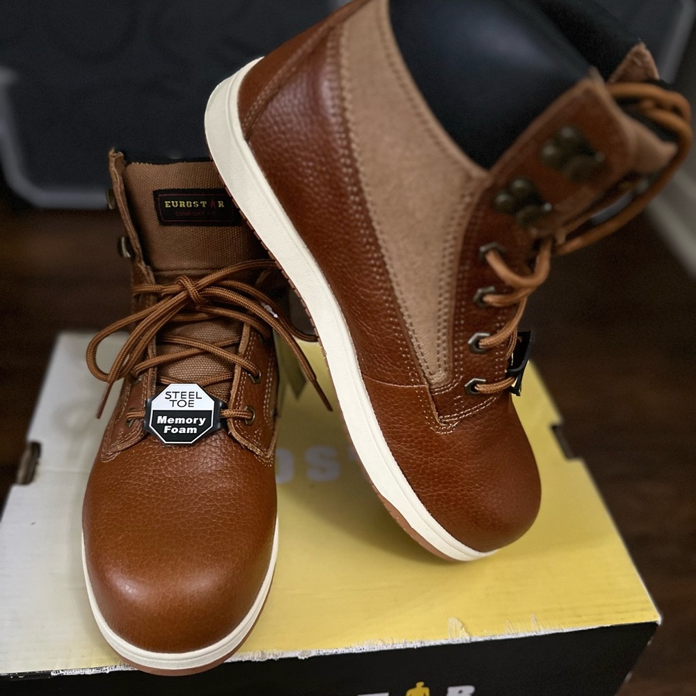 Brown Men's Steel Toe Memory Foam Work Boots